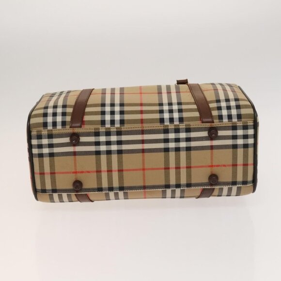 Burberrys Nova Check Boston Bag Canvas Beige Gold Auth - Picture 6 of 16